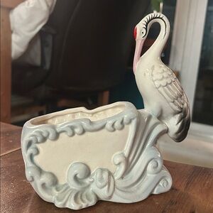 Vintage Japanese Crane Planter Vase | Mid-Century Ceramic | Made in Japan